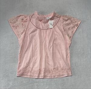 MIRA Shirt Womens Small Pink Flutter Sleeve Embroidered Floral Blouse Top